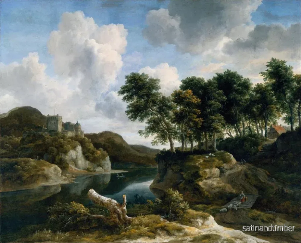 Reproduktion av målningen av flodlandskap med ett slott på en hög klippa - Jacob van Ruisdael - Bild 2