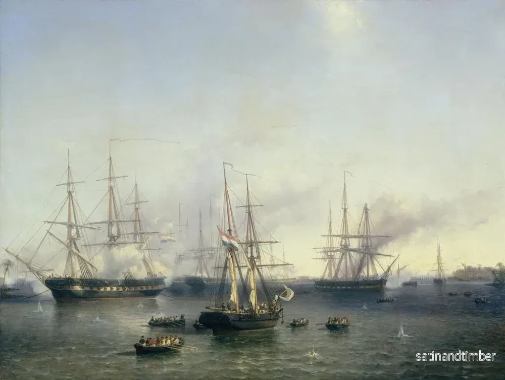 Reproduktion av målningen av erövringen av Palembang, Sumatra, i Indonesien, av generalmajor De Kock, 24 juni 1821 - Louis Meijer - Bild 2