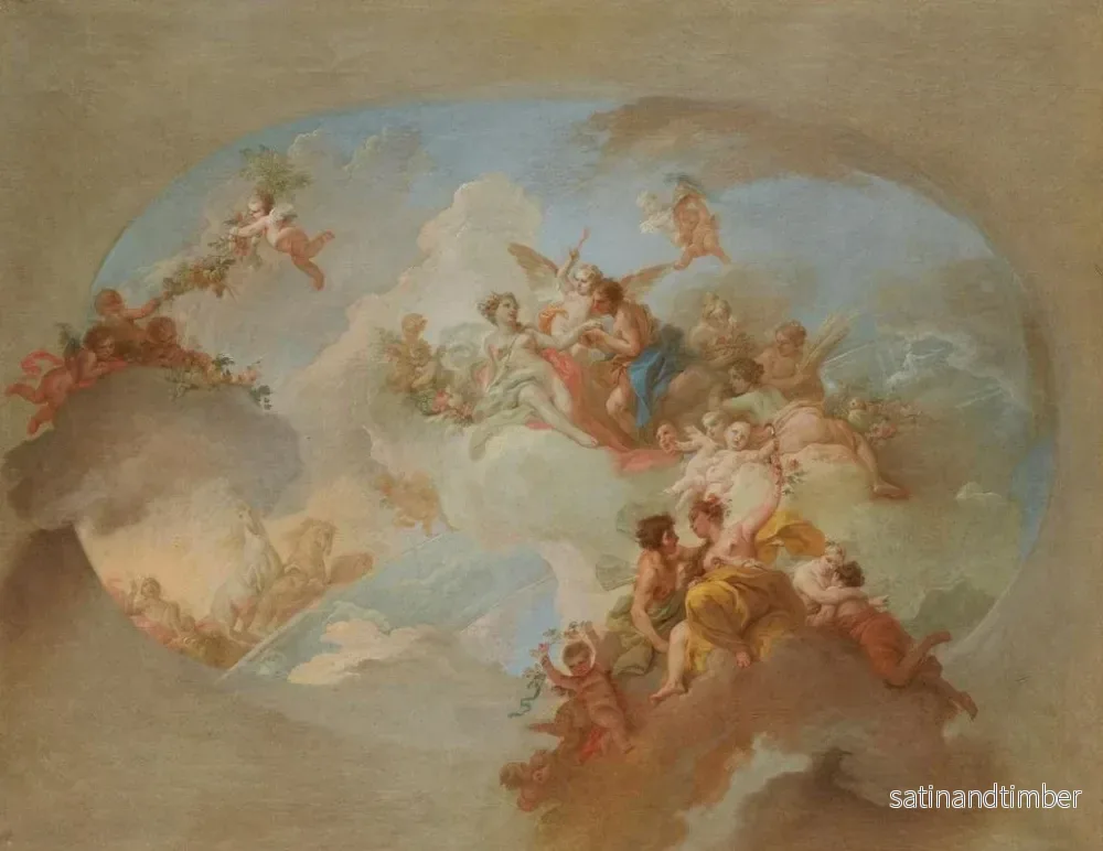 Reproduktion av målningen Ett skiss med Flora och Zephyr, Mars och Venus och zodiakens tecken - Italiensk skola - Bild 2