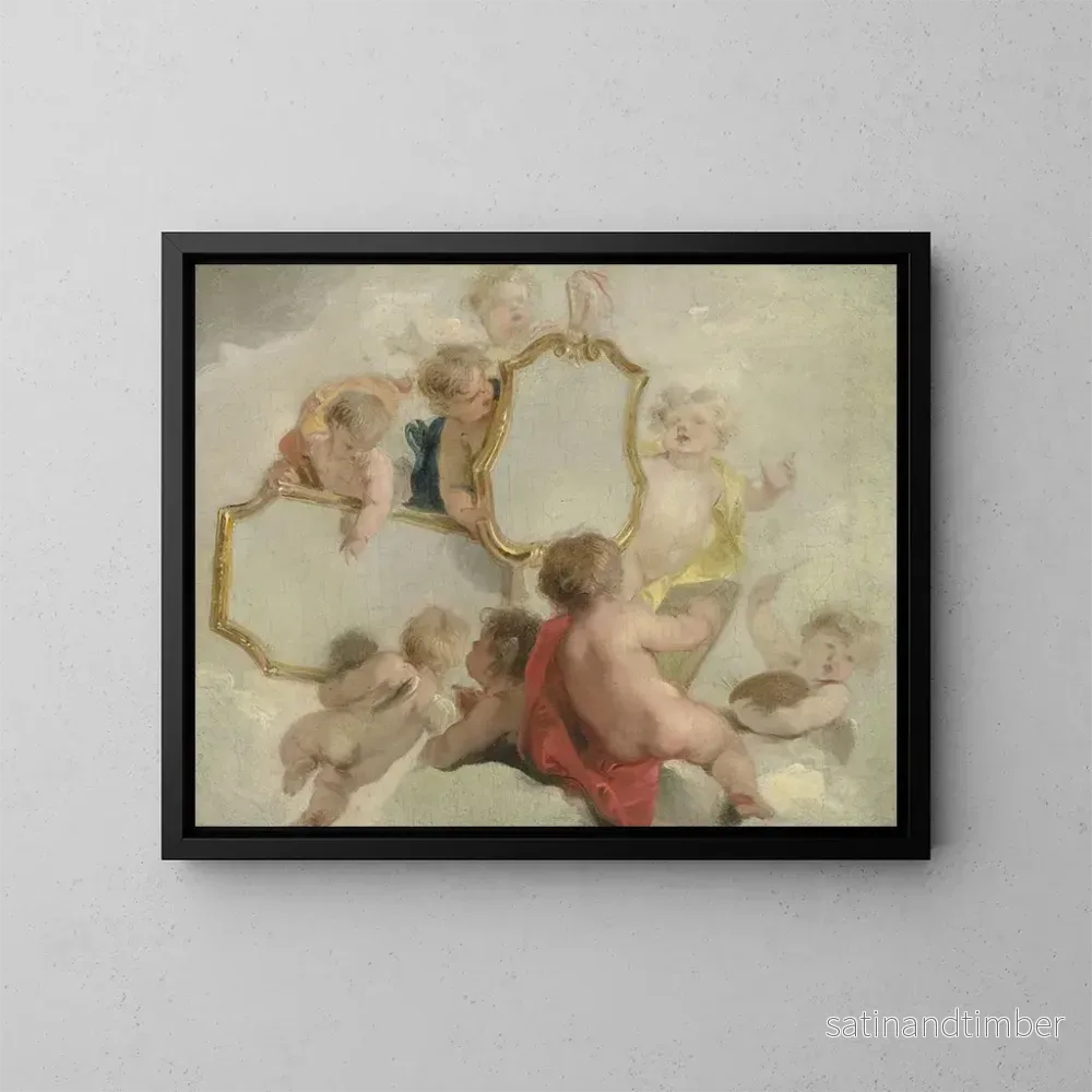 Reproduktion av målningen Putti med speglar - Jacob de Wit