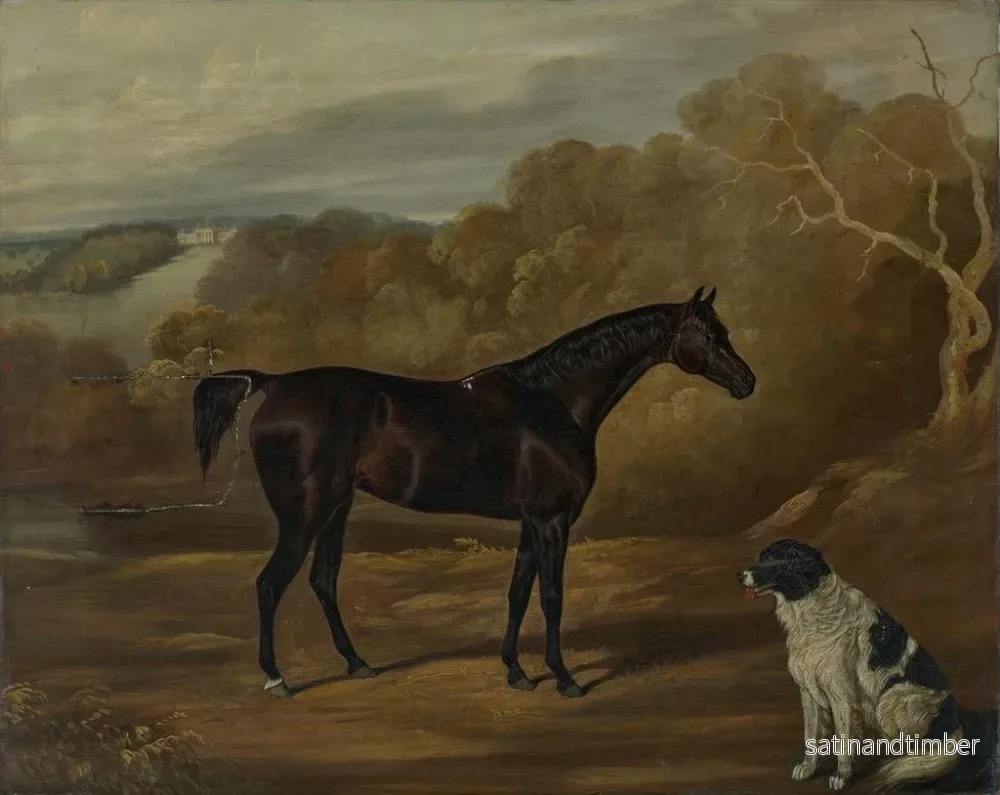 Reproduktion av målningen En svart häst och en cocker spaniel som sitter i Harewood House-parken - David Dalby de York - Bild 2