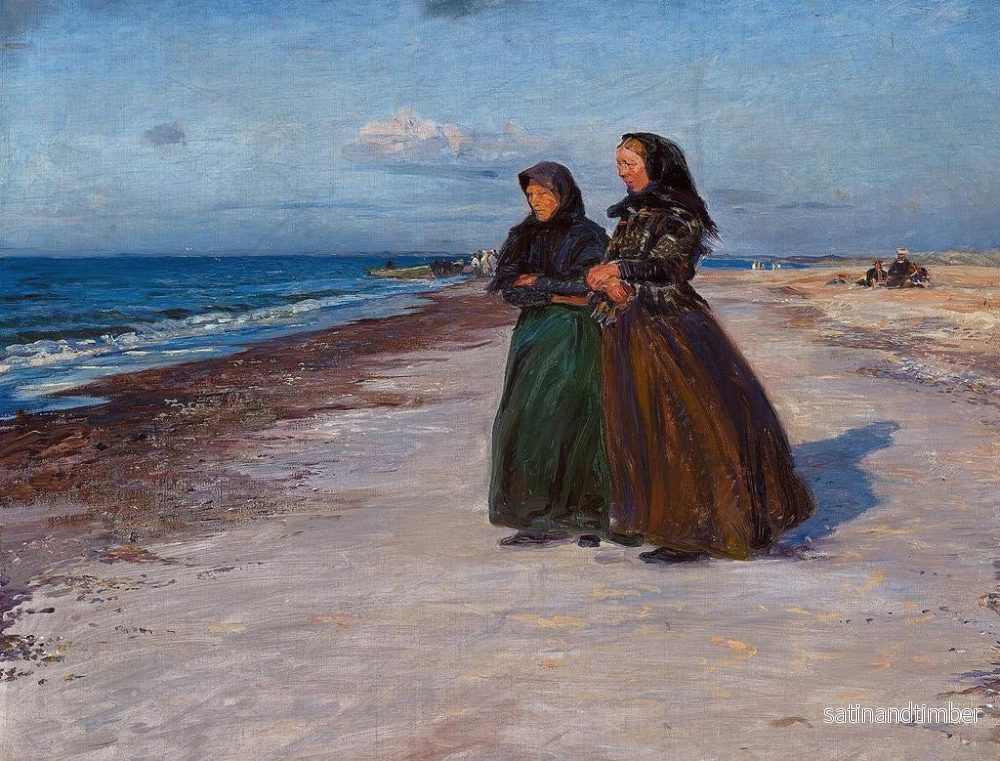 Reproduktion av målningen av två fiskarflickor på stranden under stormväder, norra Jylland - Knud Larsen Bergslien - Bild 2