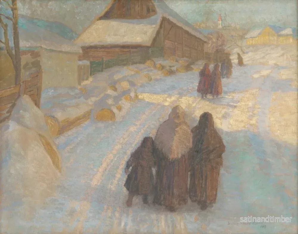 Reproduktion av målningen Vinter i byn - Elemér Halász-Hradil - Bild 2