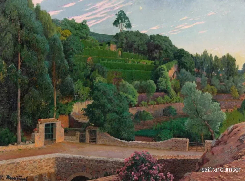 Reproduktion av målningen Amphithéâtre vert, vy över trädgårdarna i Sa Coma - Santiago Rusiñol - Bild 2
