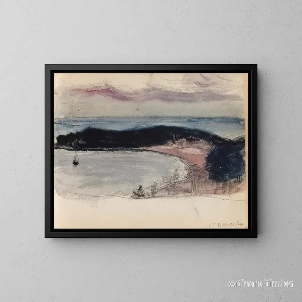 Reproduktion av målningen Landskapsmålning med maritimt motiv och skiss av bukten - Magnus Enckell