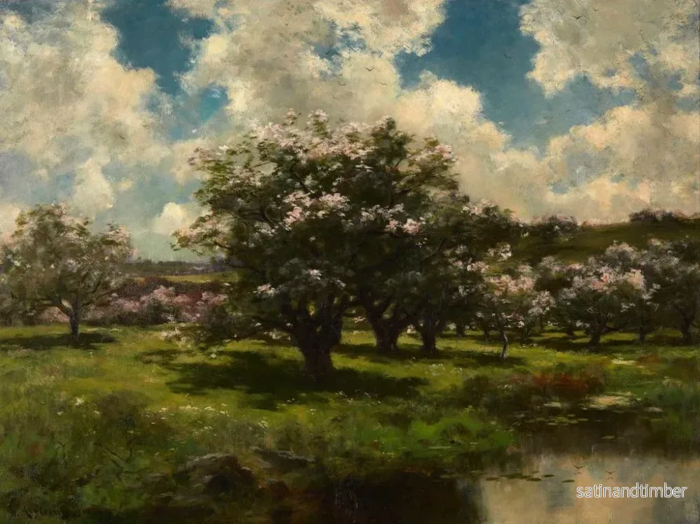 Reproduktion av målningen Blommor av äppleträd nära en damm - John Appleton Brown - Bild 2