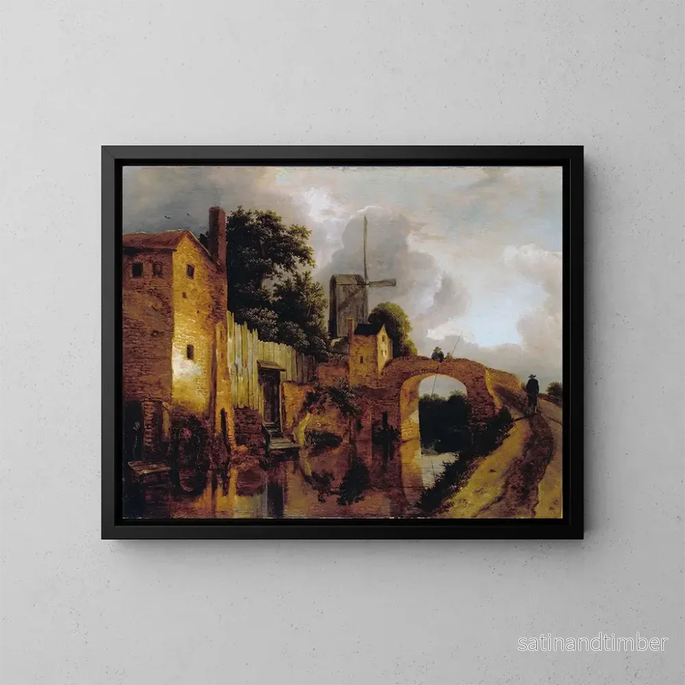 Reproduktion av målningen Canal med bro - Jacob van Ruisdael