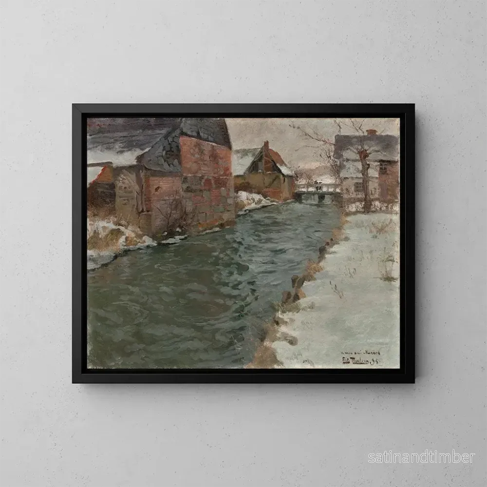 Reproduktion av målningen Hameau vid floden - Frits Thaulow
