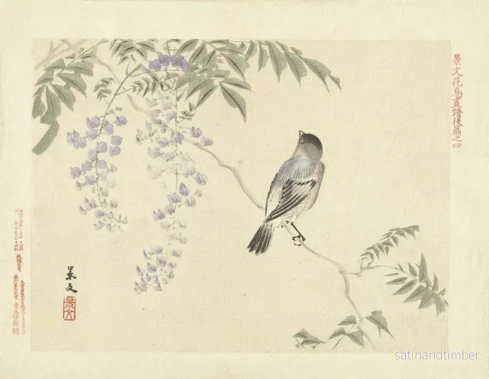 Reproduktion av målningen Wisteria japonaise et bouvreuil eurasiatique - Matsumura Keibun - Bild 2