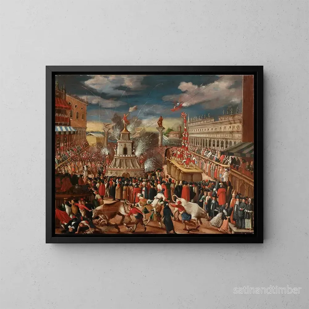 Reproduktion av målningen Le festival du Giovedì gras avec les Forze d'Hercule à la Piazetta de Venise - Ecole vénitienne