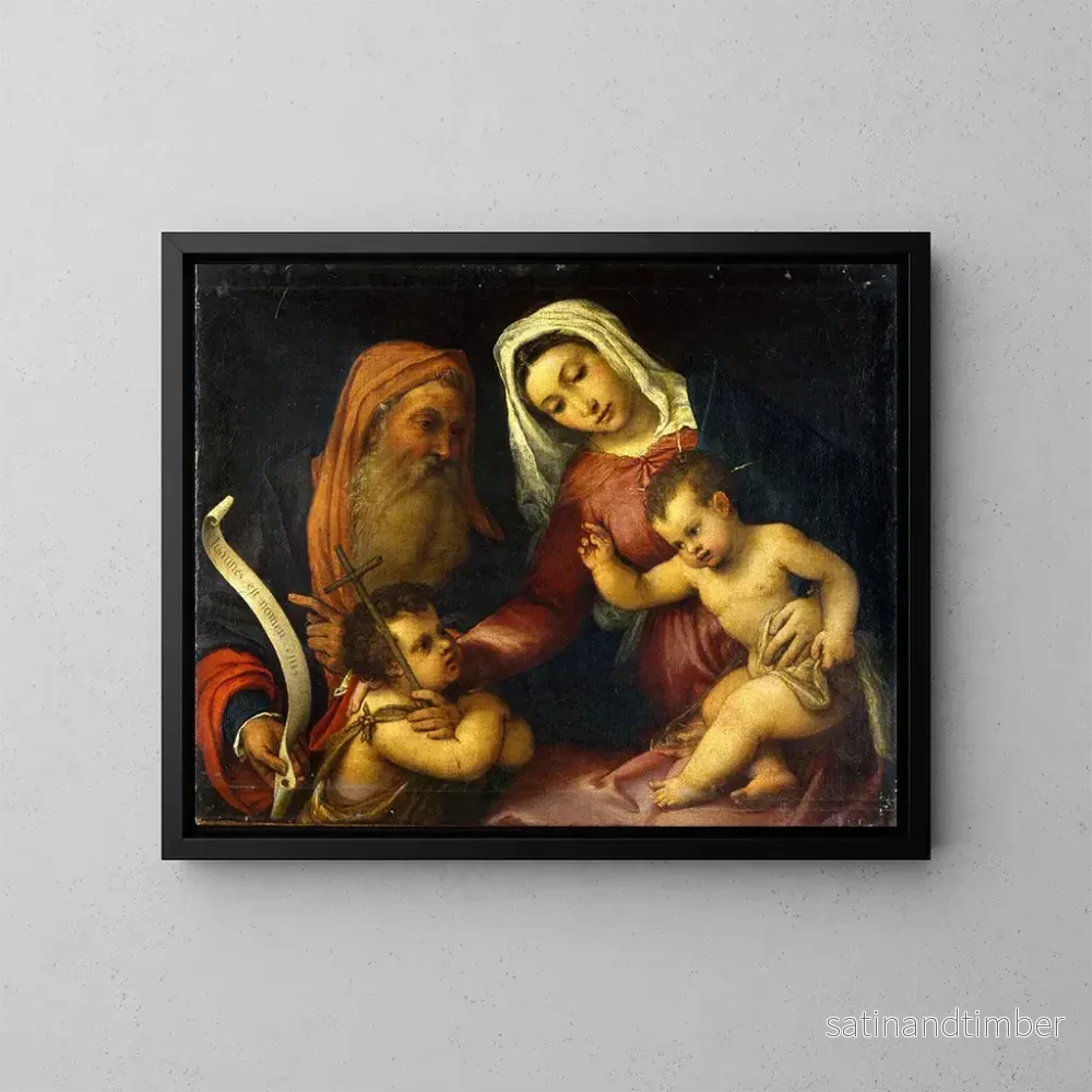 Reproduktion av målningen La Vierge et l'Enfant avec les saints Zacharie et Jean-Baptiste - Lorenzo Lotto