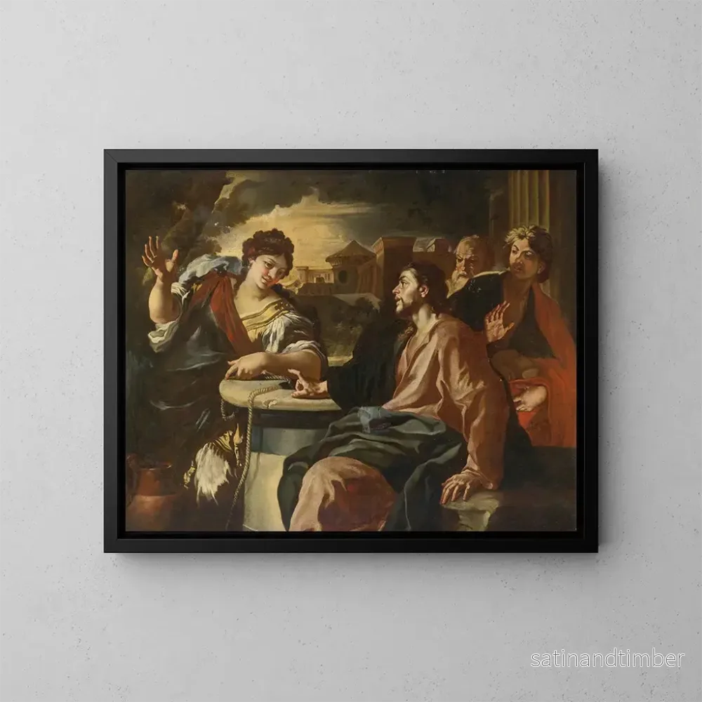 Reproduktion av målningen Le Christ et la femme de Samarie - Francesco Solimena