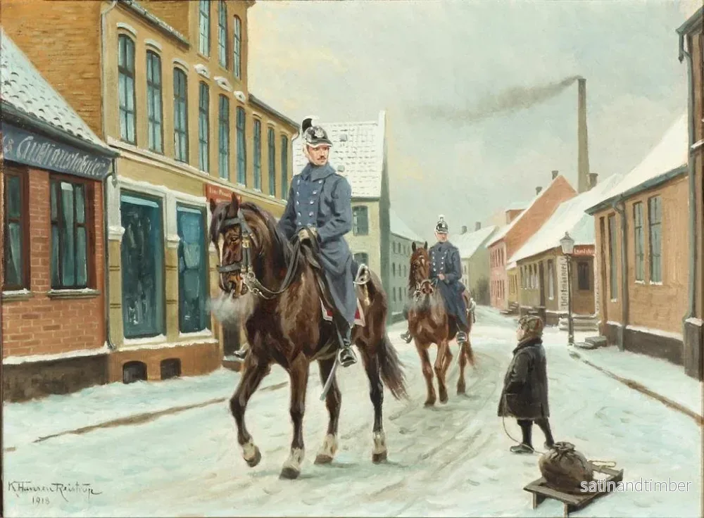 Reproduktion av målningen Rue de village avec des dragons et un garçon avec une luge en hiver - Karl Hansen Reistrup - Bild 2