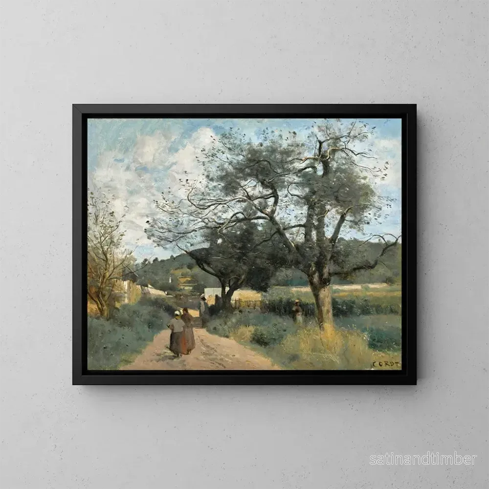 Reproduktion av målningen Marcoussis, väg genom fälten - Jean-Baptiste-Camille Corot
