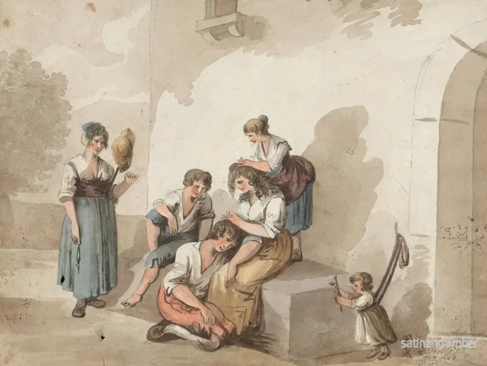 Reproduktion av målningen Efter Pinnelli, grupp av bönder framför ett hus - Isaac Weld - Bild 2