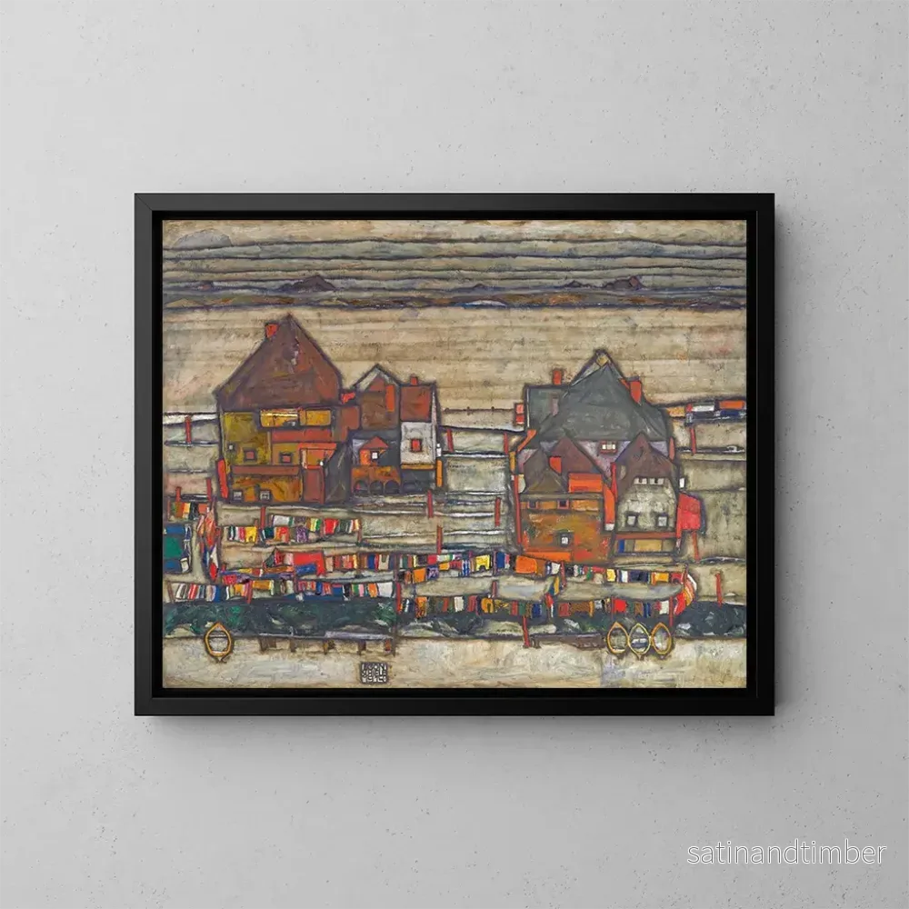 Reproduktion av målningen Hus med tvätt Suburb II - Egon Schiele