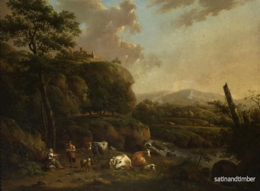 Reproduktion av målningen Landskapsbild av berg med herdar - Henricus Josephus Antonissen - Bild 2
