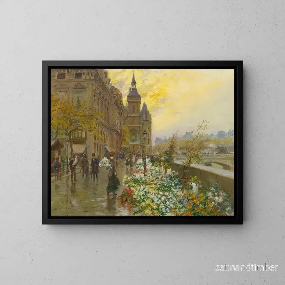 Reproduktion av målningen Le marché aux fleurs - Georges Stein