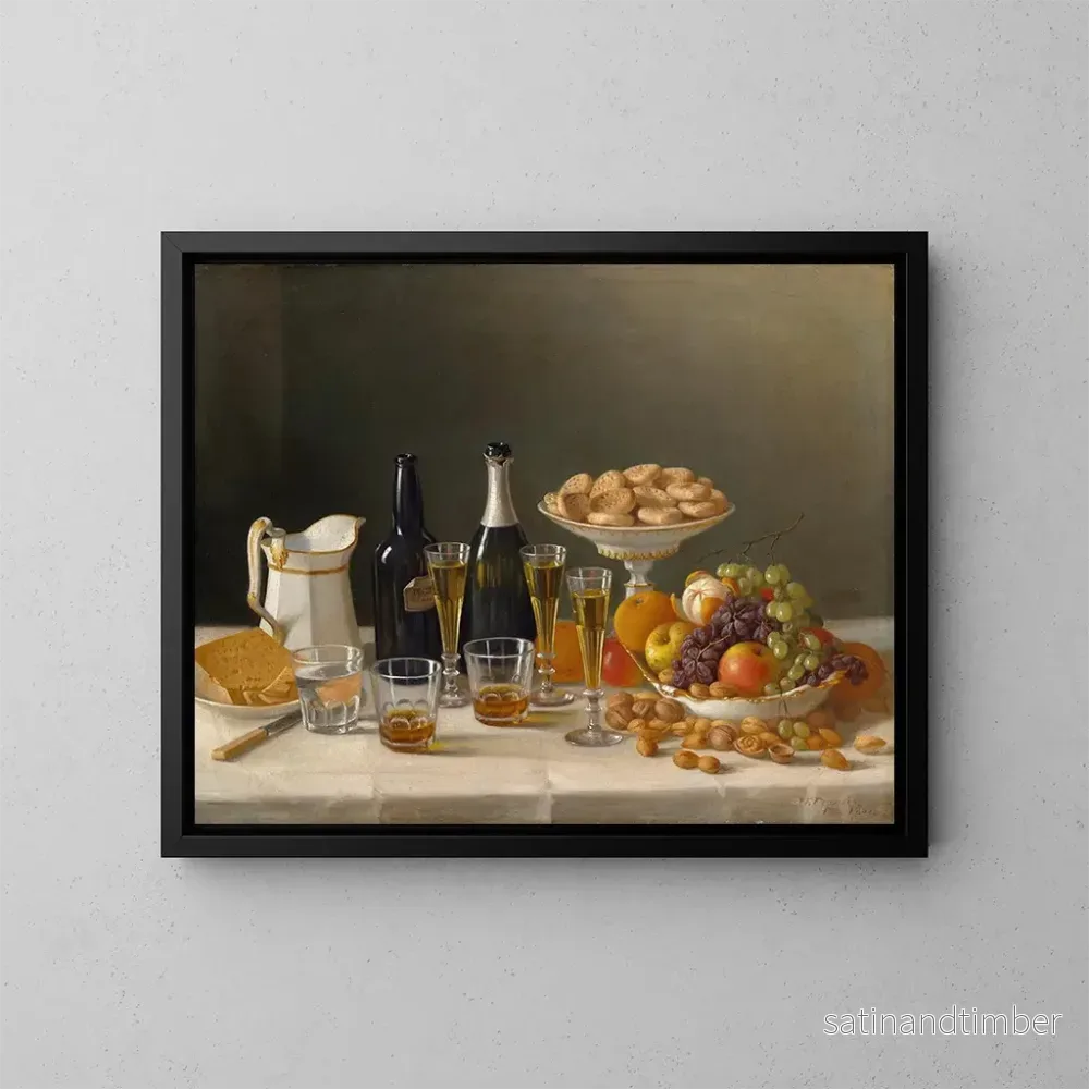 Reproduktion av målningen Vin, ost och frukt - John F. Francis