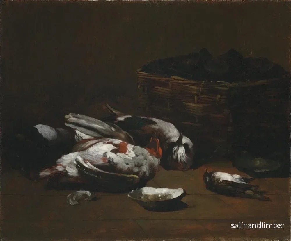 Reproduktion av målningen Naturstilleben med döda fåglar och en korg med ostron - Germain Théodore Ribot - Bild 2