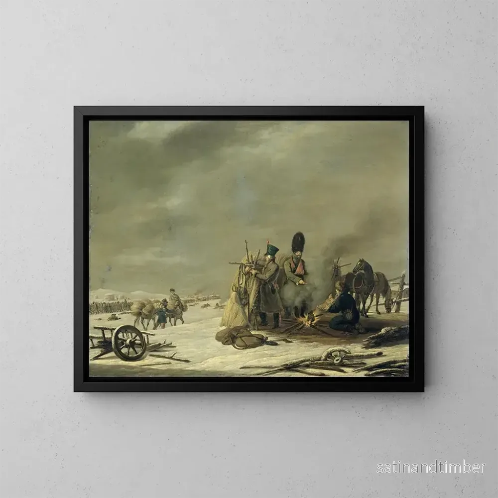 Reproduktion av målningen Bivouac i Molodetchno, 34 december 1812, ett avsnitt av Napoleons reträtt från Ryssland - Johannes Hari