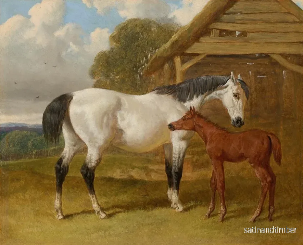 Reproduktion av målningen En häst och hennes föl nära ett fältstaket - John Frederick Herring den äldre - Bild 2