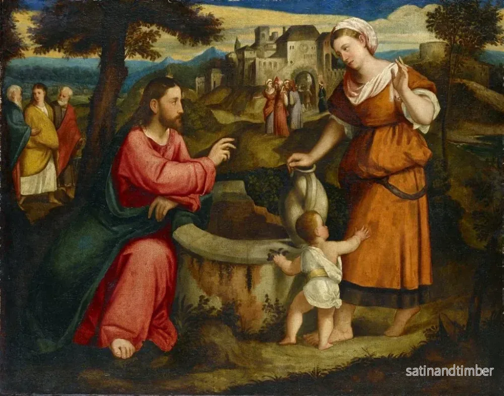 Reproduktion av målningen av Jesus och den samaritiska kvinnan vid Jakobs brunn i Sikarsjön - Bonifacio Veronese - Bild 2