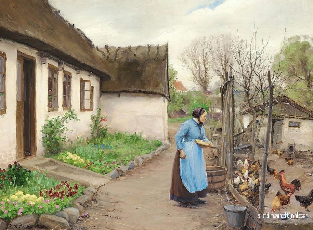Reproduktion av målningen av kor som matar en man framför en kalkad gård en höstdag eftermiddag - Hans Andersen Brendekilde - Bild 2