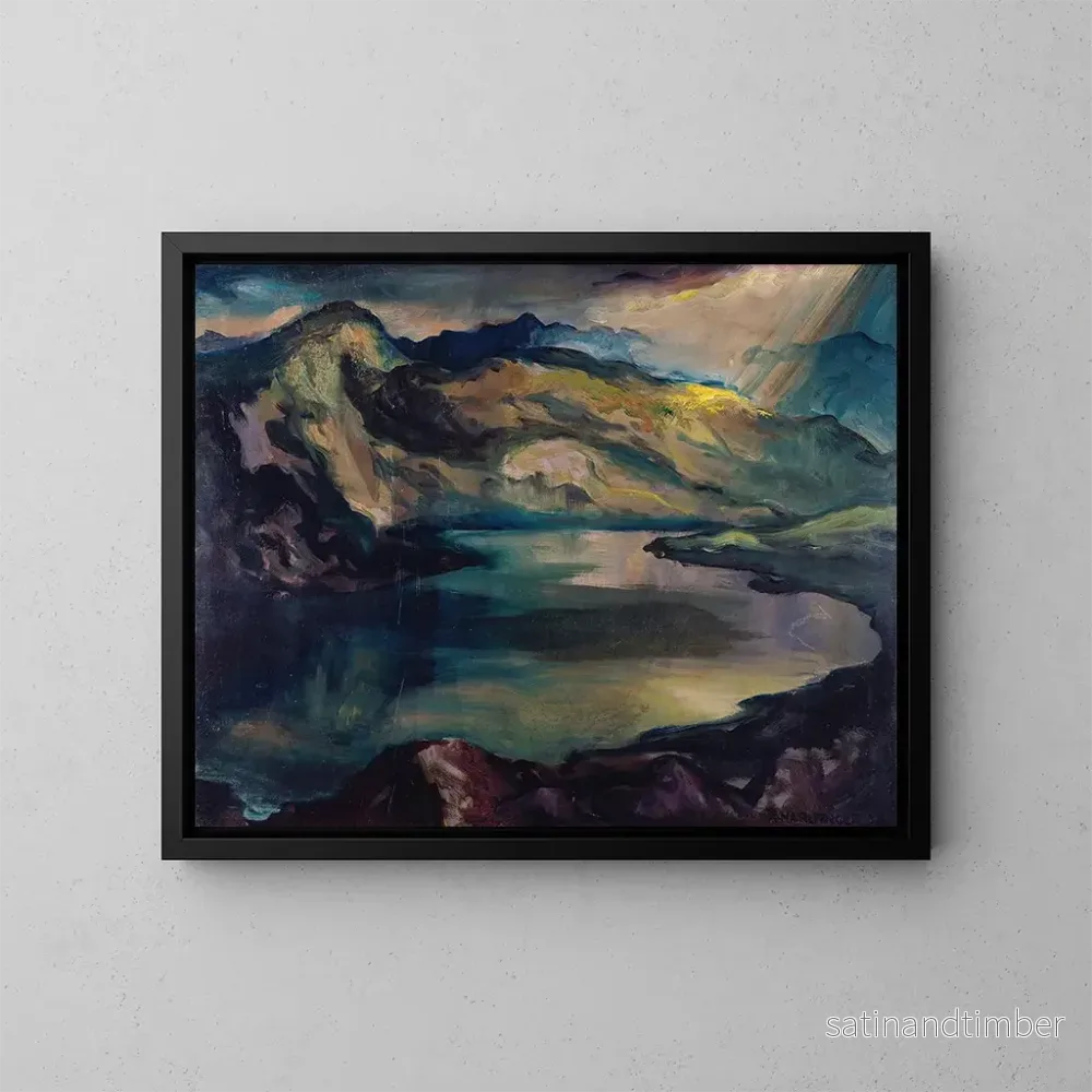 Reproduktion av målningen av sjö i berg - Richard Harlfinger