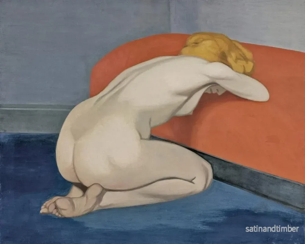 Reproduktion av målningen av en naken kvinna på knä framför en röd soffa - Félix Vallotton - Bild 2