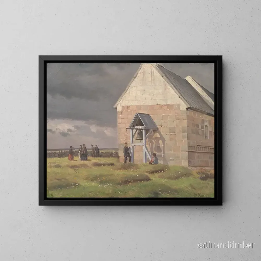 Reproduktion av målningen En storm är på väg att bryta ut bakom kyrkan i Nrre Vium, Jylland - Hans Smidth