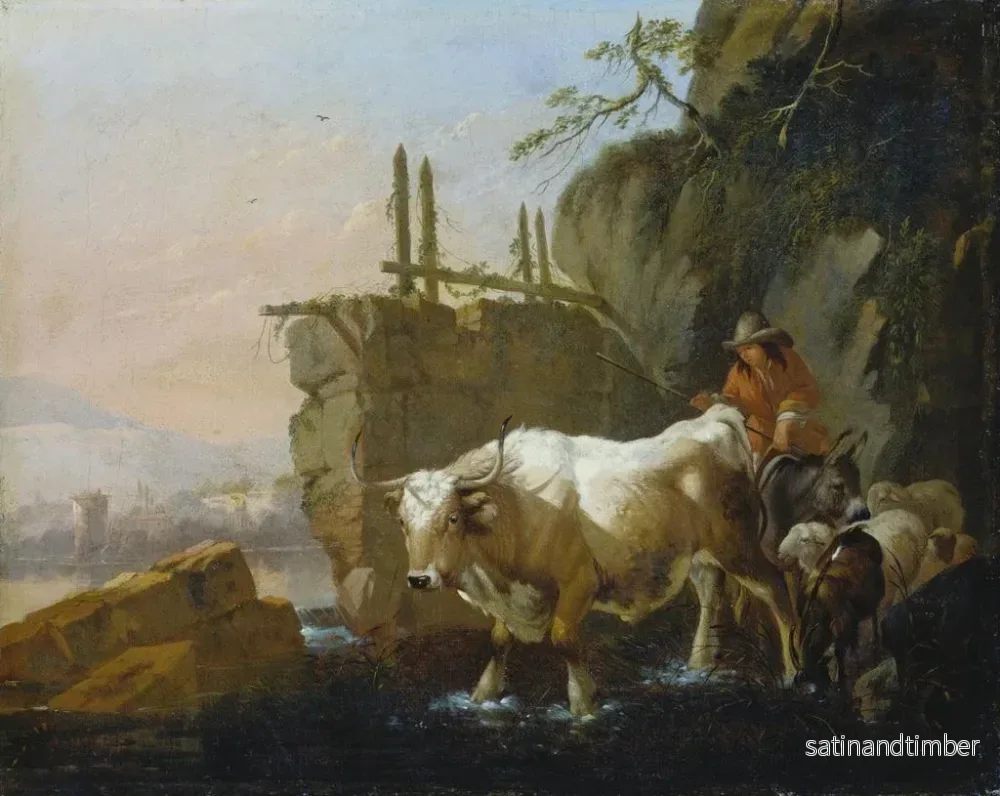 Reproduktion av målningen Bergers som leder boskap över en bäck - Johann Heinrich Roos - Bild 2