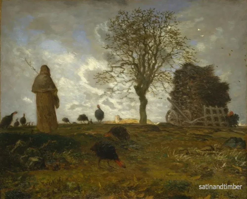 Reproduktion av målningen av höstlandskap med en flock kalkoner - Jean-François Millet - Bild 2