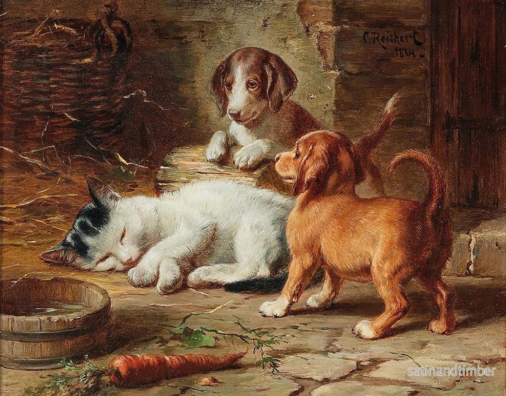 Reproduktion av målningen Les chiots sont éveillés - Carl Reichert - Bild 2