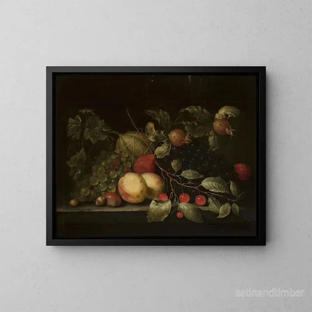 Reproduktion av målningen av naturtavla med granatäpple- och körsbärsgrenar - Cornelis de Bryer