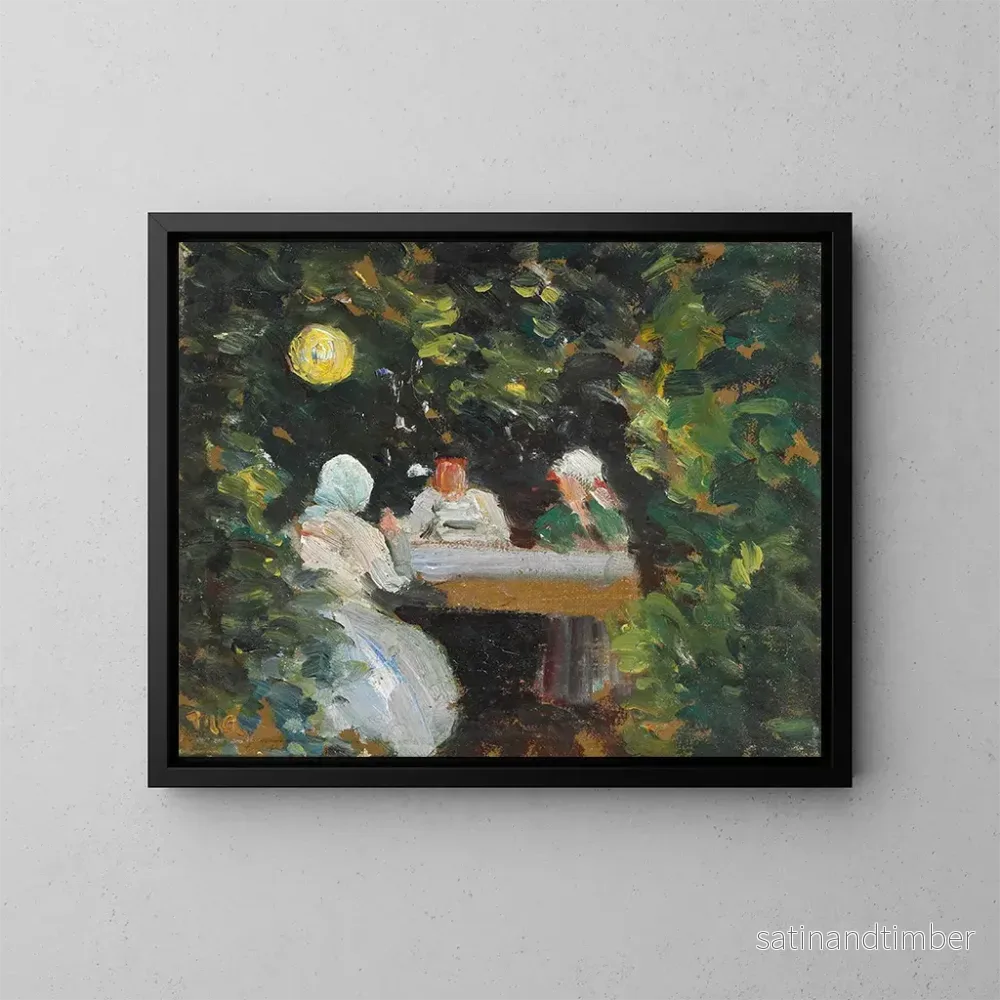 Reproduktion av målningen Ensemblé i trädgården en sommarkväll under lampan - Michael Ancher
