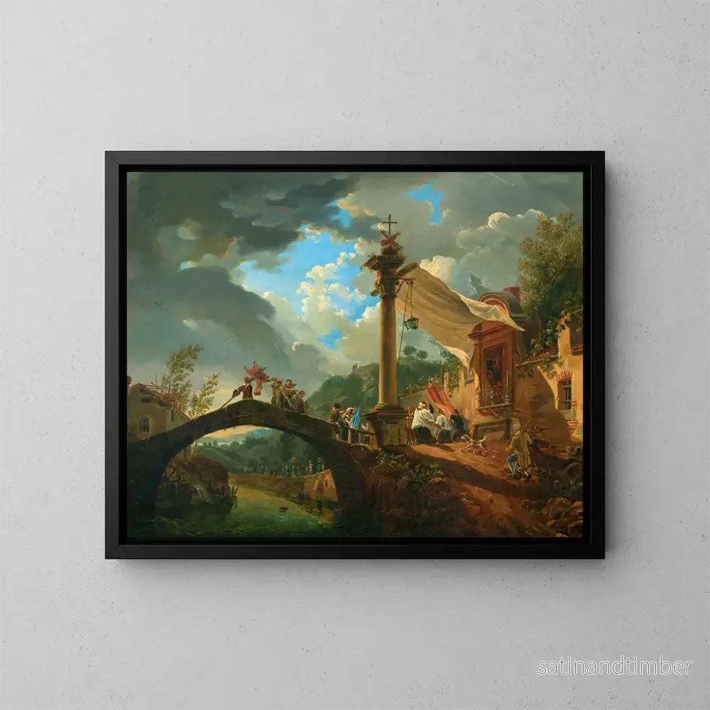 Reproduktion av målningen En procession avbruten av en storm - Giovanni Migliara