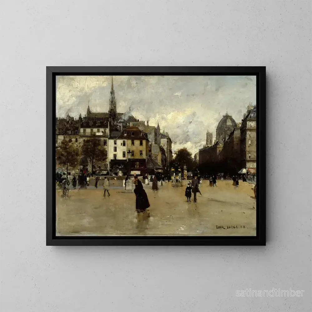 Reproduktion av målningen Le boulevard du Palais sett från platsen Saint-Michel - Luigi Loir