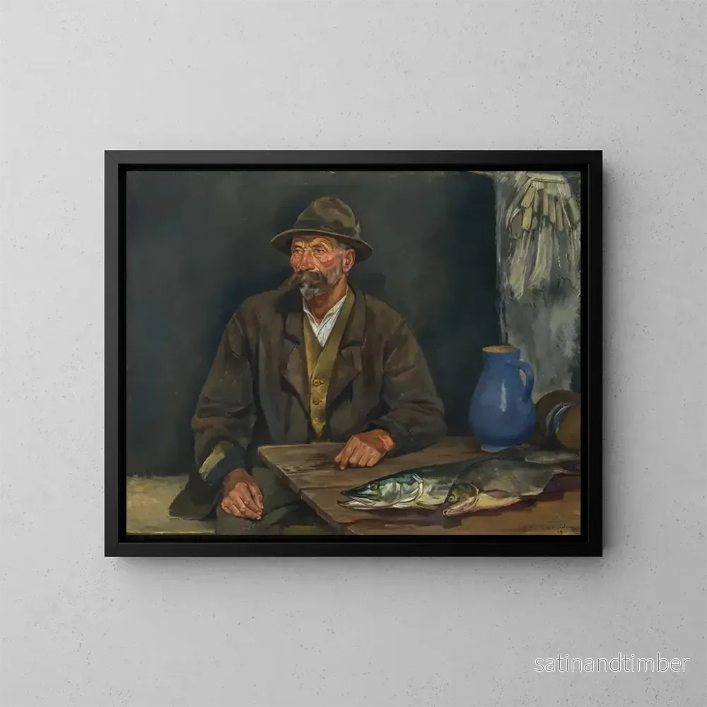 Reproduktion av målningen av den gamle Moser med en gädda - Hiasl Maier-Erding