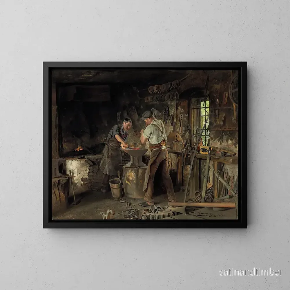 Reproduktion av målningen La forge du forgeron - Johann Hamza