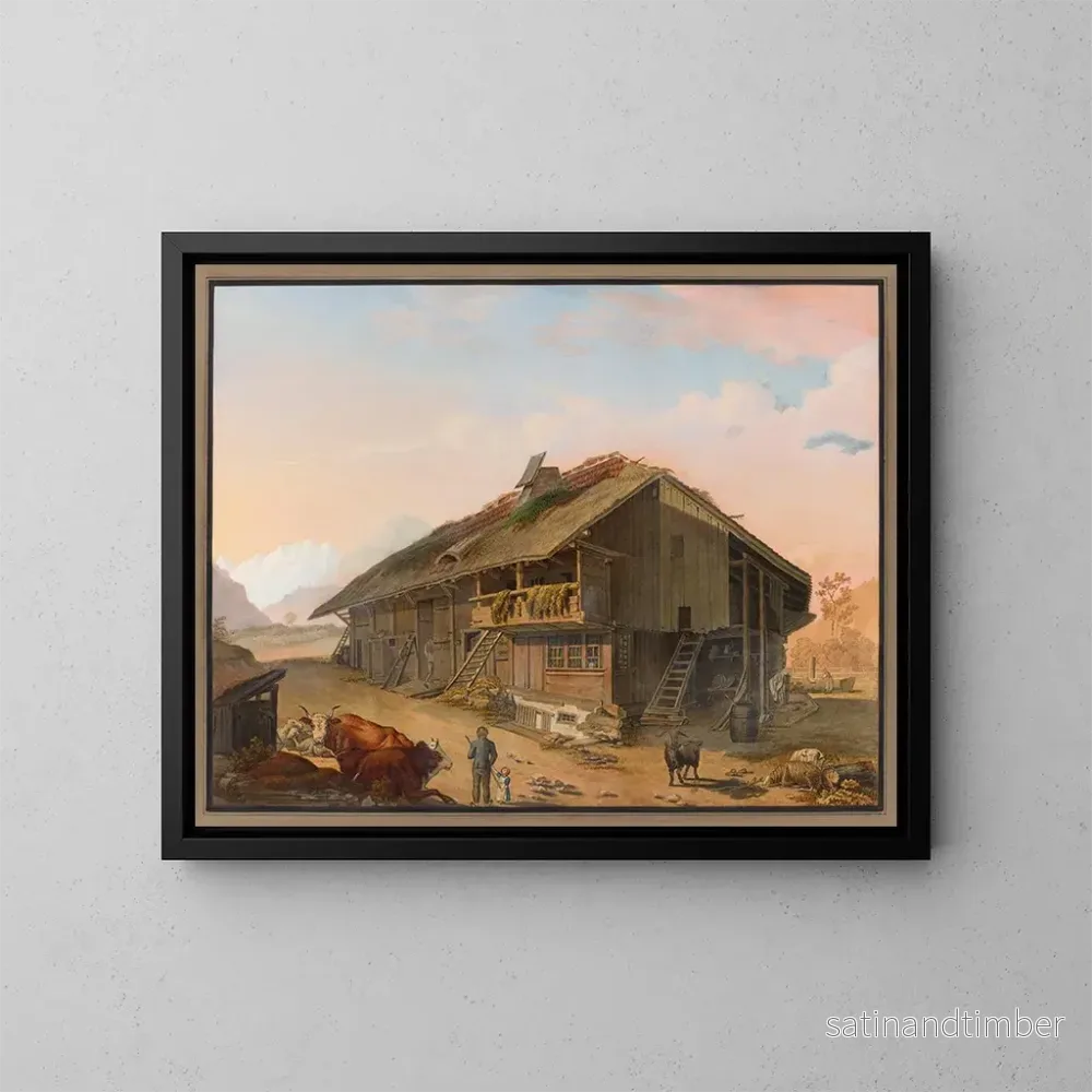 Reproduktion av målningen av Berns lilla jordbrukarhus - Johann Friedrich Maehly
