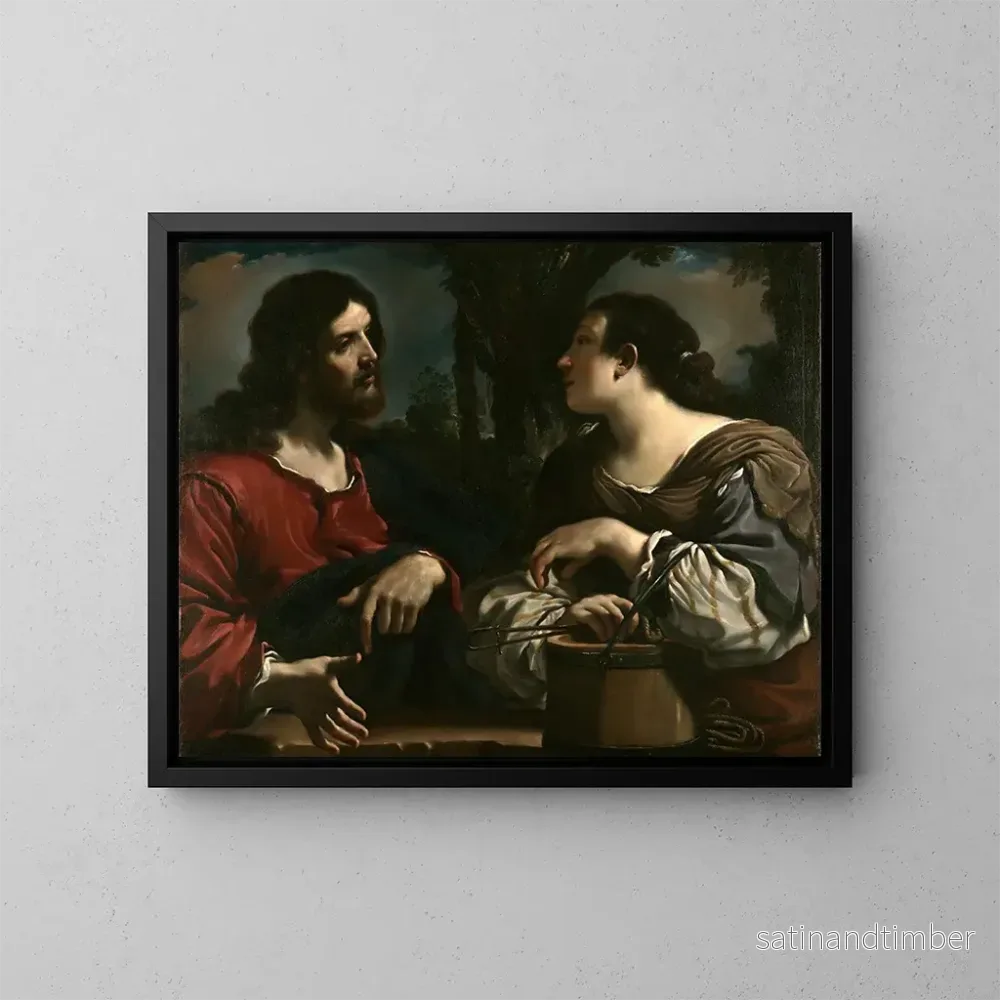 Reproduktion av målningen Le Christ et la femme de Samarie - Guercino