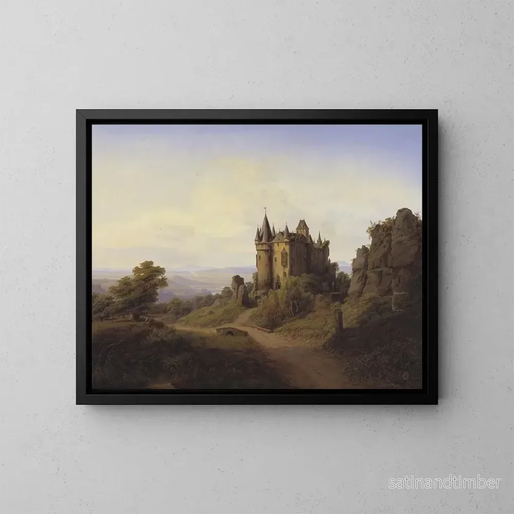 Reproduktion av målningen Le château de Bresheim au bord de la rivière Eifel - Frederik Sødring