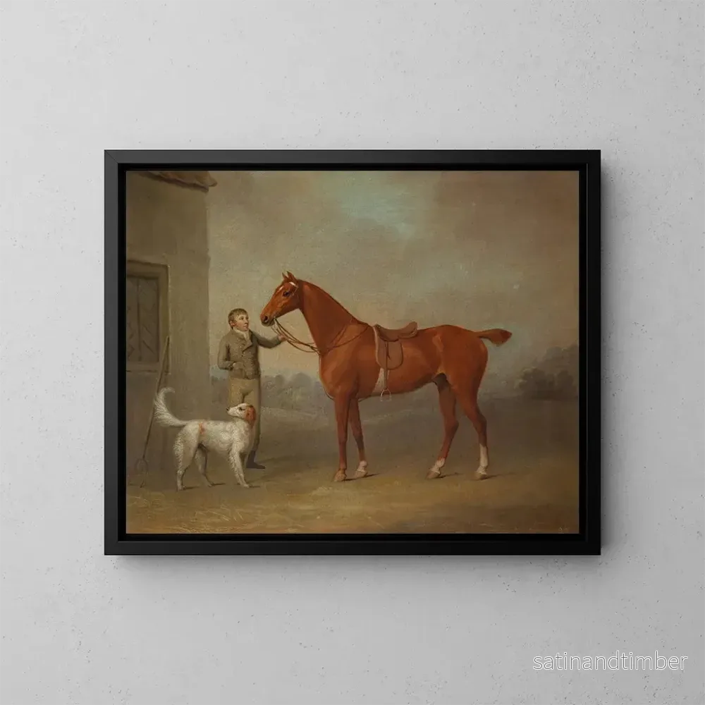 Reproduktion av målningen Le chasseur de marrons de M. Yarburgh, Robin des Bois, tenu par un palefrenier avec un chien dans un paysage – George Haigh Reproduktion av målningen Le chasseur de marrons de M. Yarburgh, Robin des Bois, tenu par un palefrenier avec un chien dans un paysage – George Haigh