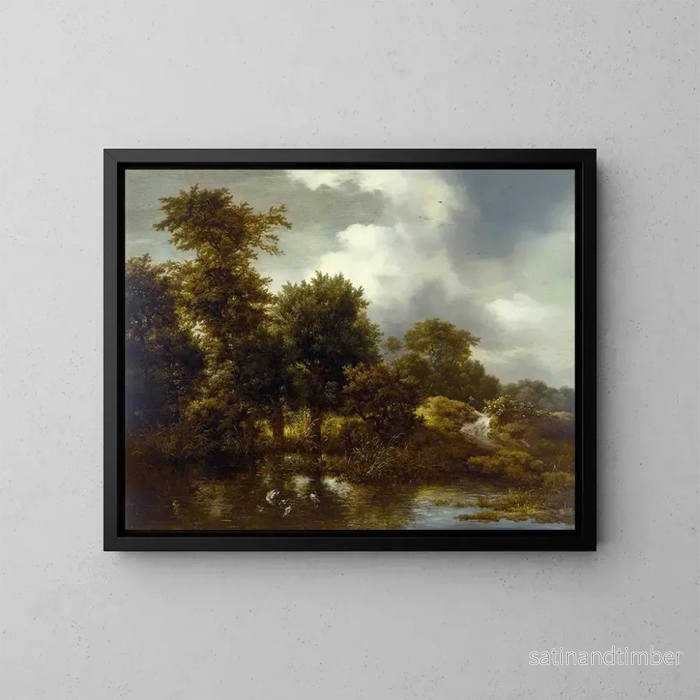 Reproduktion av målningen av ett skogigt landskap med en damm - Jacob van Ruisdael