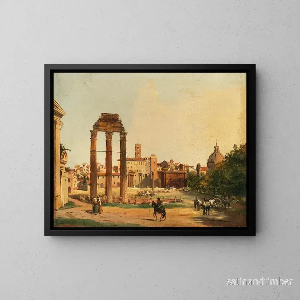 Reproduktion av målningen Vue du Forum romain avec le temple de Castor et Pollux - Ippolito Caffi