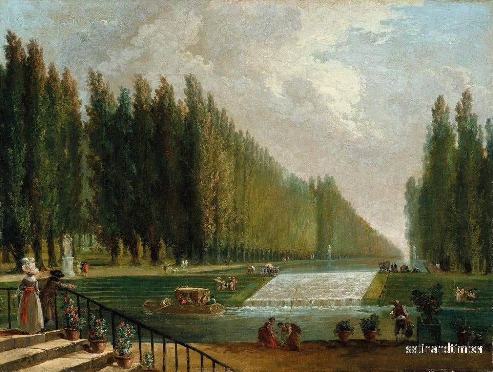 Reproduktion av målningen av parken i en landsvillavilla med personer som promenerar nära ett vattenfall - Hubert Robert - Bild 2