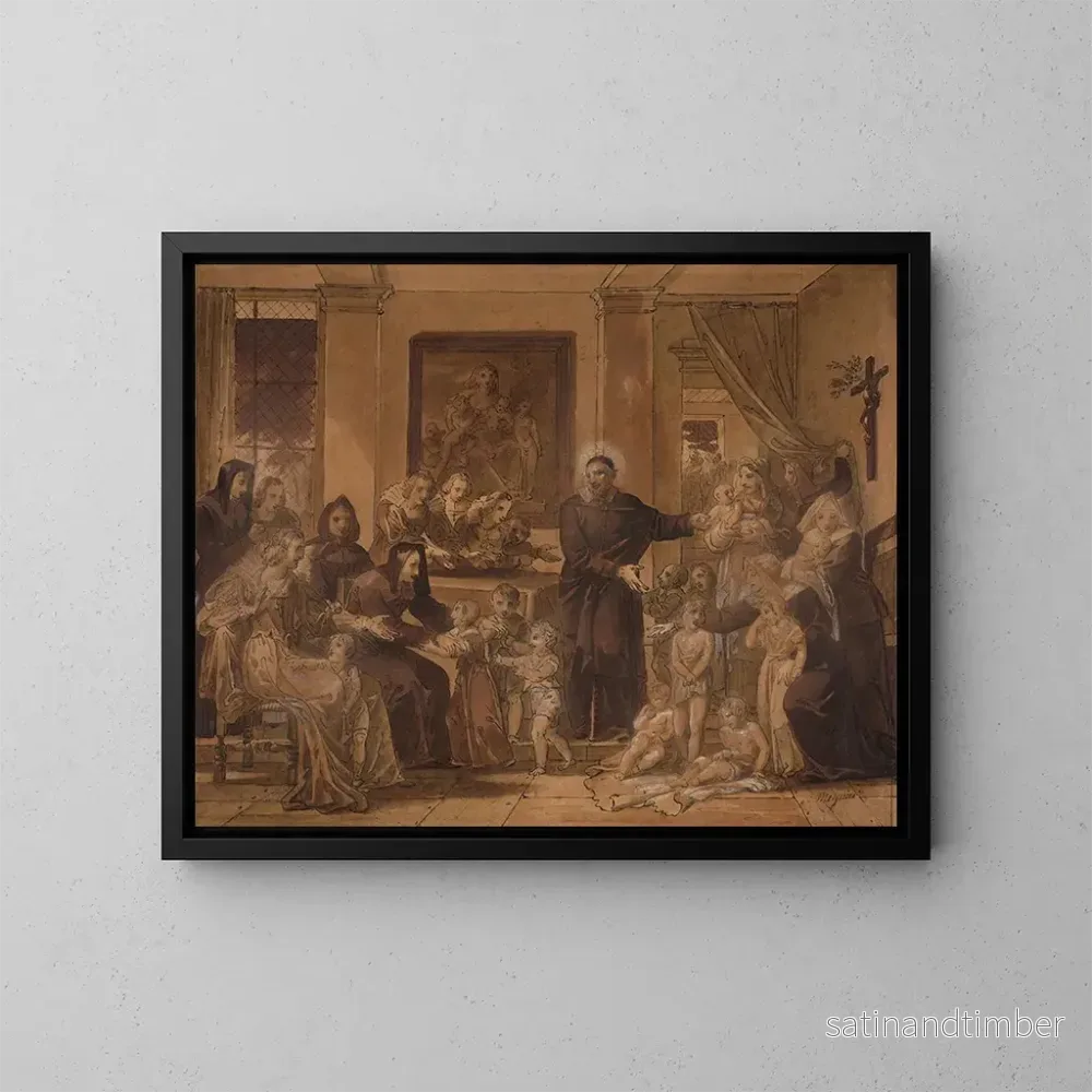 Reproduktion av målningen av Saint Vincent de Paul i Louis XIII:s gård - Charles Meynier