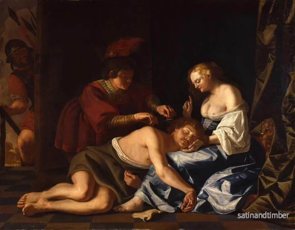 Reproduktion av målningen Pendant que Samson dort sur les genoux de Dalila, un Philistin lui coupe les cheveux. - Christiaen van Couwenbergh - Bild 2