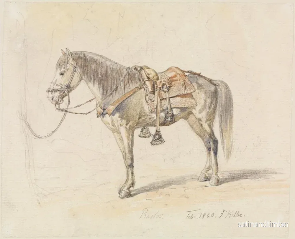 Reproduktion av målningen Studie av en sadlad häst - Ferdinand Keller - Bild 2
